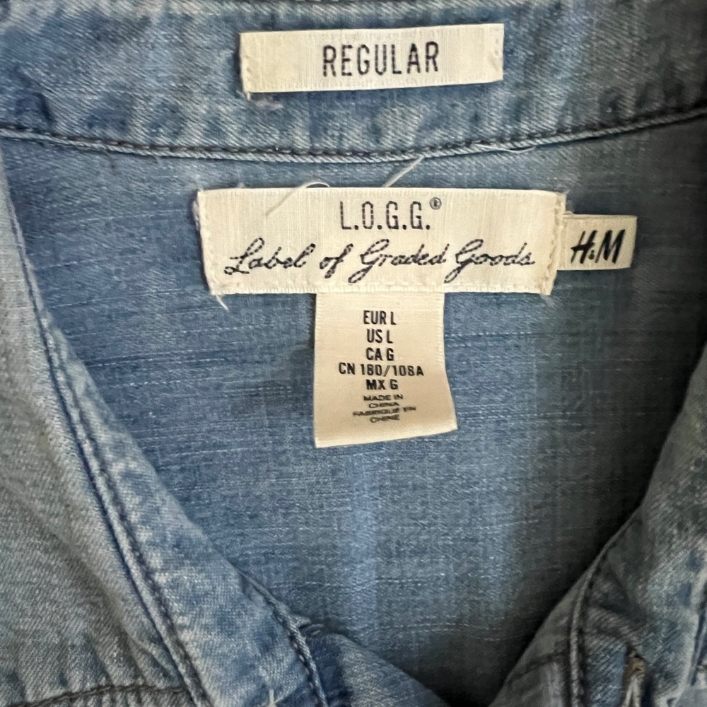 EUC H&M Light Blue Denim Western  Button Down Shirt w Pearl Snaps - Picture 2 of 9